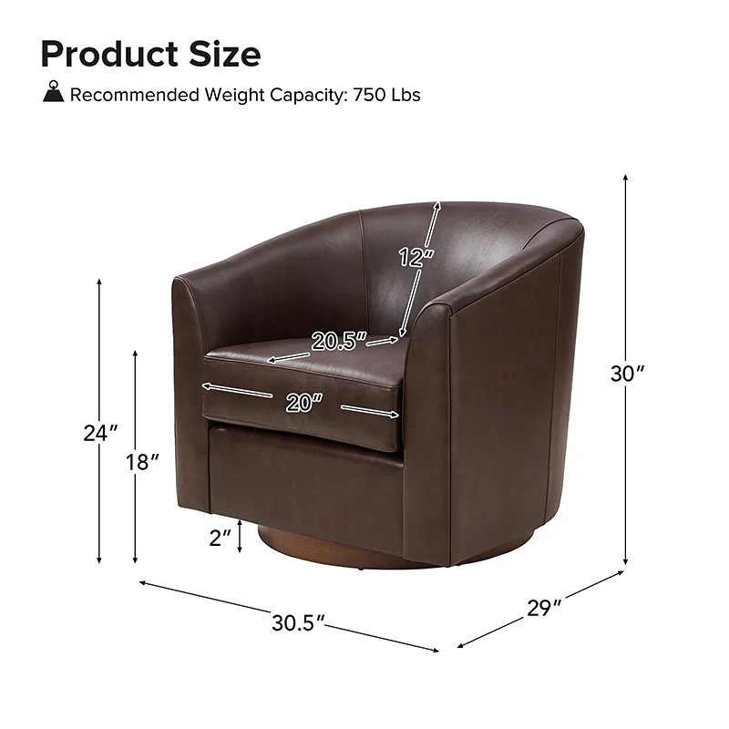 Cathy Geniun Leather Modern Swivel Barrel Chair With Solid Wood Base - Image 11