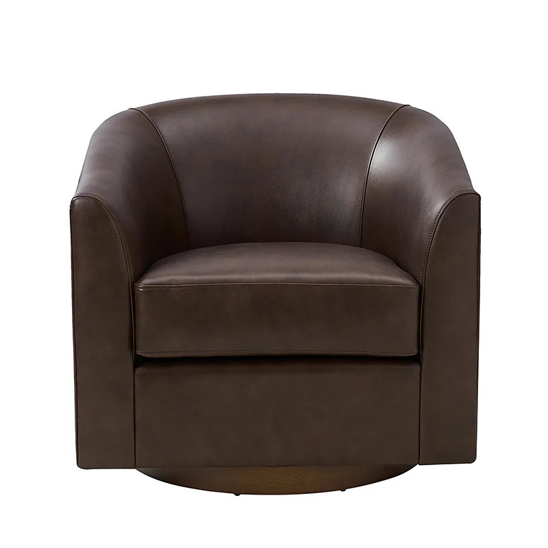 Cathy Geniun Leather Modern Swivel Barrel Chair With Solid Wood Base - Image 12