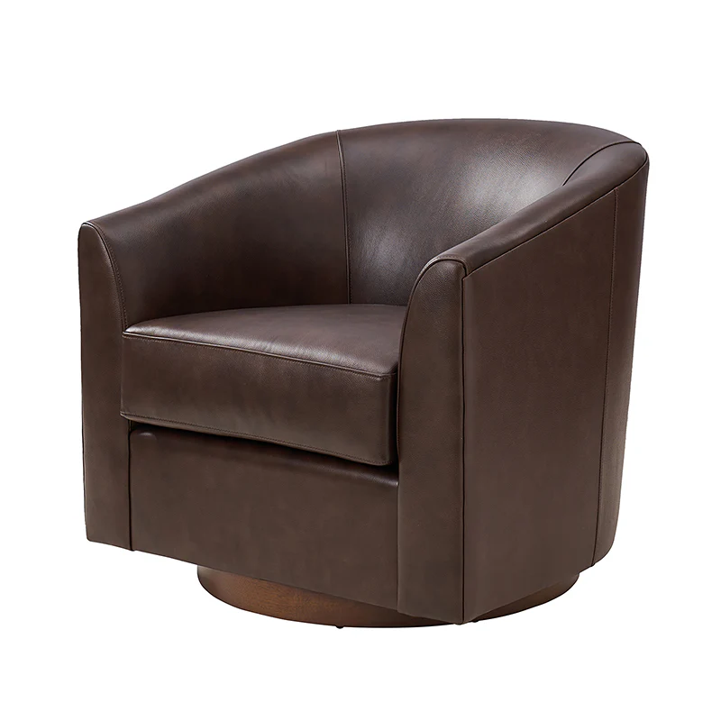 Cathy Geniun Leather Modern Swivel Barrel Chair With Solid Wood Base - Image 13