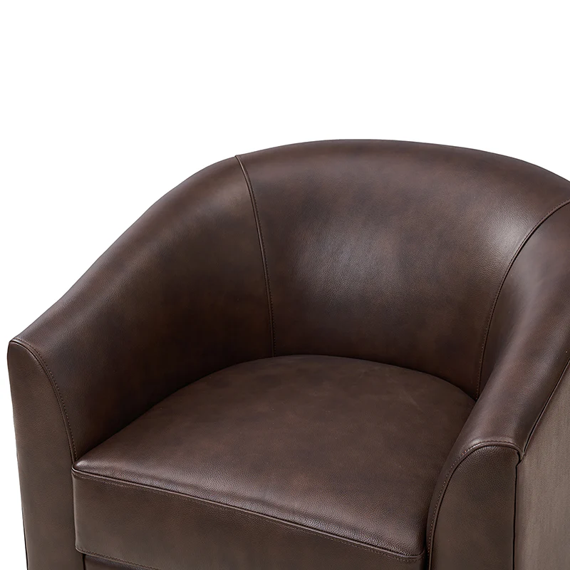 Cathy Geniun Leather Modern Swivel Barrel Chair With Solid Wood Base - Image 14