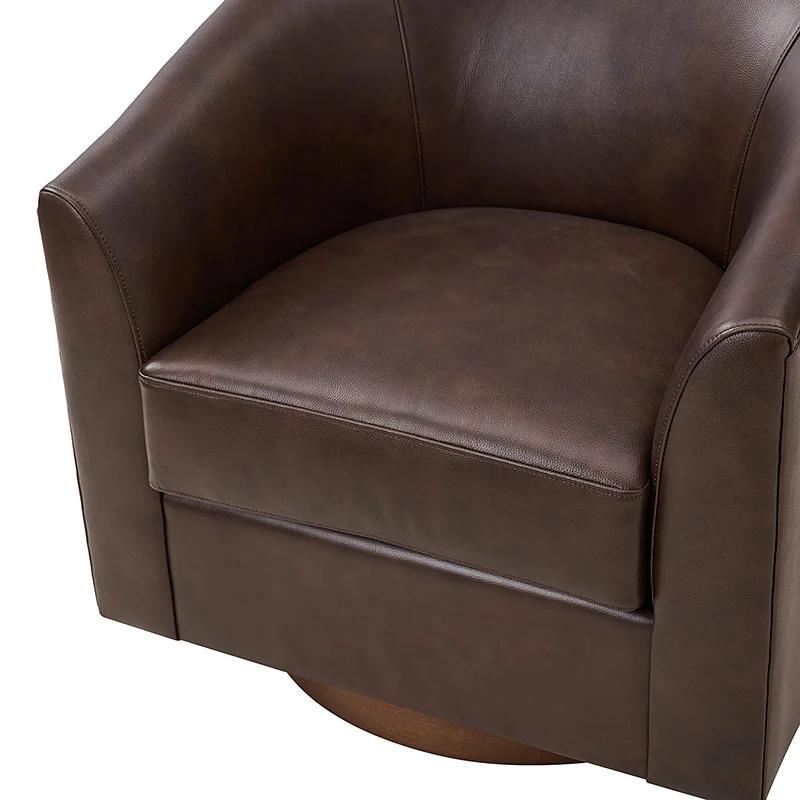 Cathy Geniun Leather Modern Swivel Barrel Chair With Solid Wood Base - Image 15