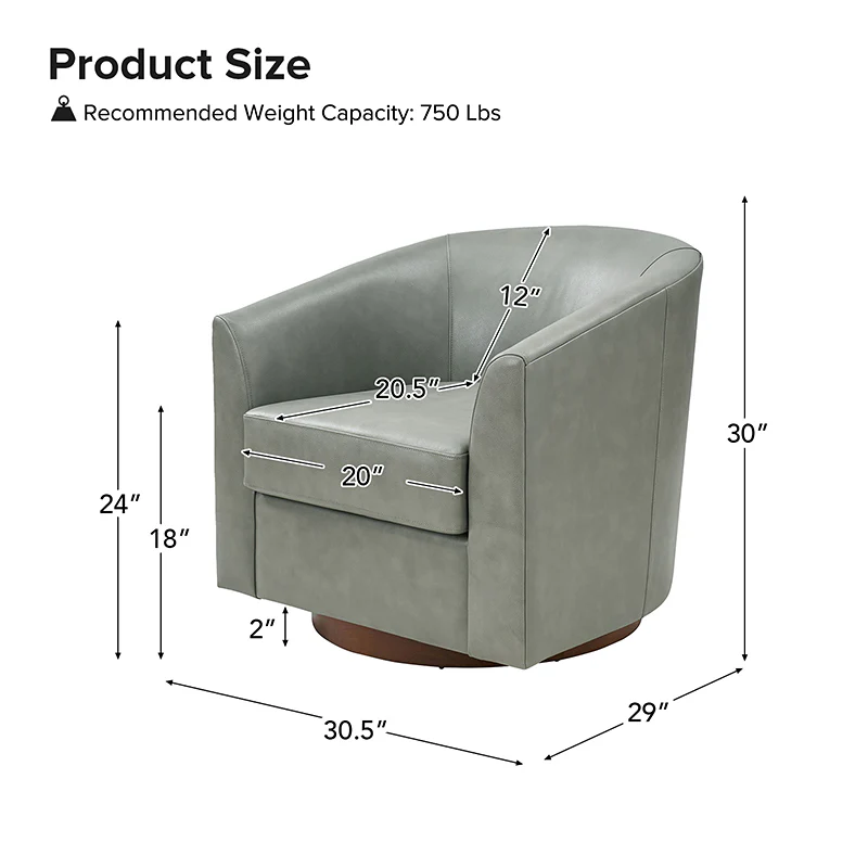 Cathy Geniun Leather Modern Swivel Barrel Chair With Solid Wood Base - Image 19