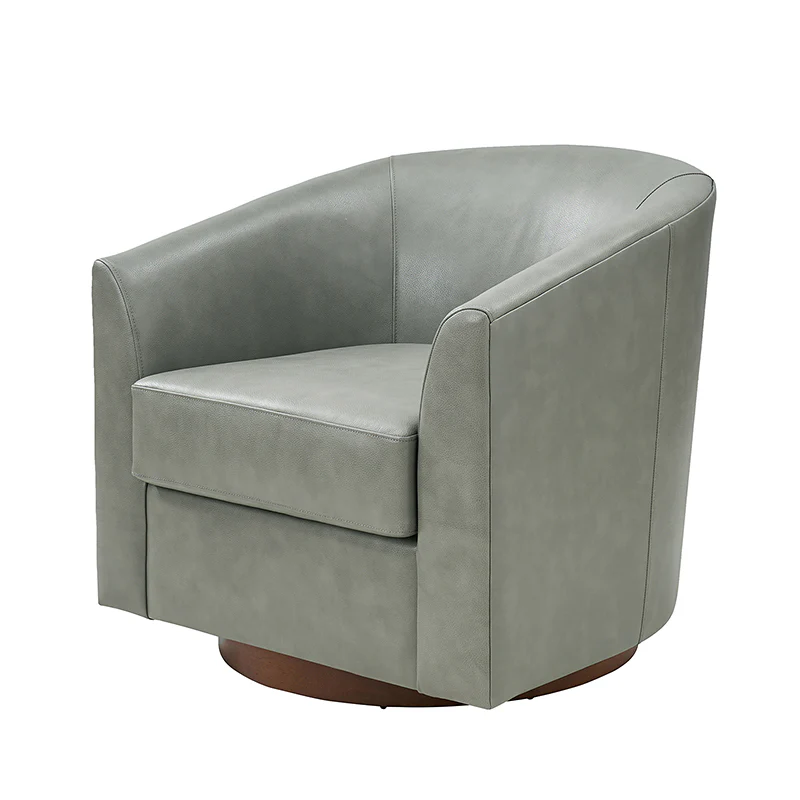 Cathy Geniun Leather Modern Swivel Barrel Chair With Solid Wood Base - Image 21