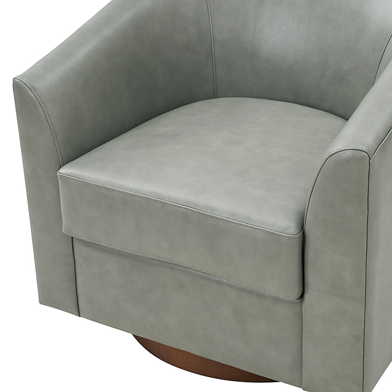 Cathy Geniun Leather Modern Swivel Barrel Chair With Solid Wood Base - Image 23