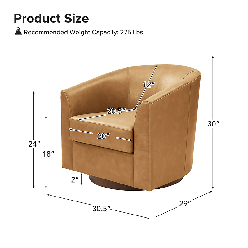 Cathy Geniun Leather Modern Swivel Barrel Chair With Solid Wood Base - Image 3