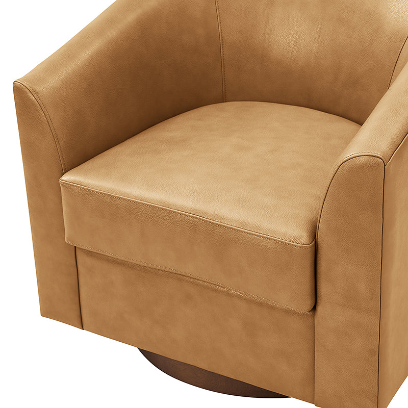 Cathy Geniun Leather Modern Swivel Barrel Chair With Solid Wood Base - Image 7