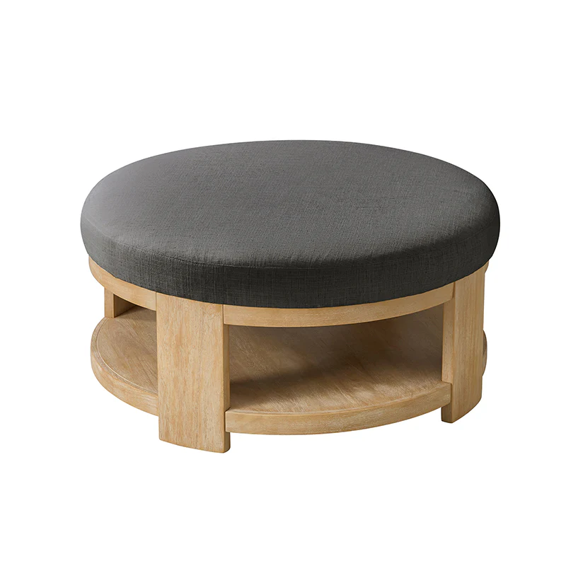 Celestia Modern Linen Round Ottoman with Storage Shelf - Image 13