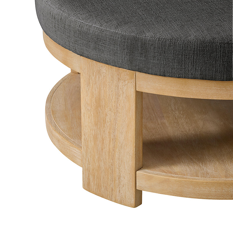 Celestia Modern Linen Round Ottoman with Storage Shelf - Image 14