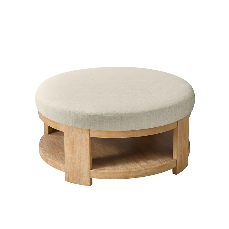 Celestia Modern Linen Round Ottoman with Storage Shelf - Image 21
