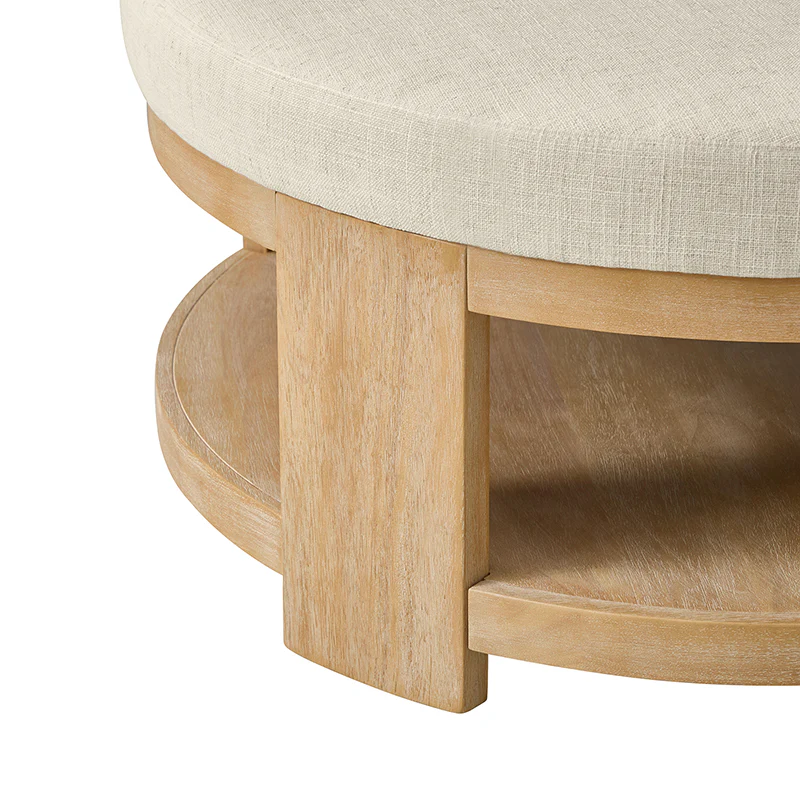 Celestia Modern Linen Round Ottoman with Storage Shelf - Image 22