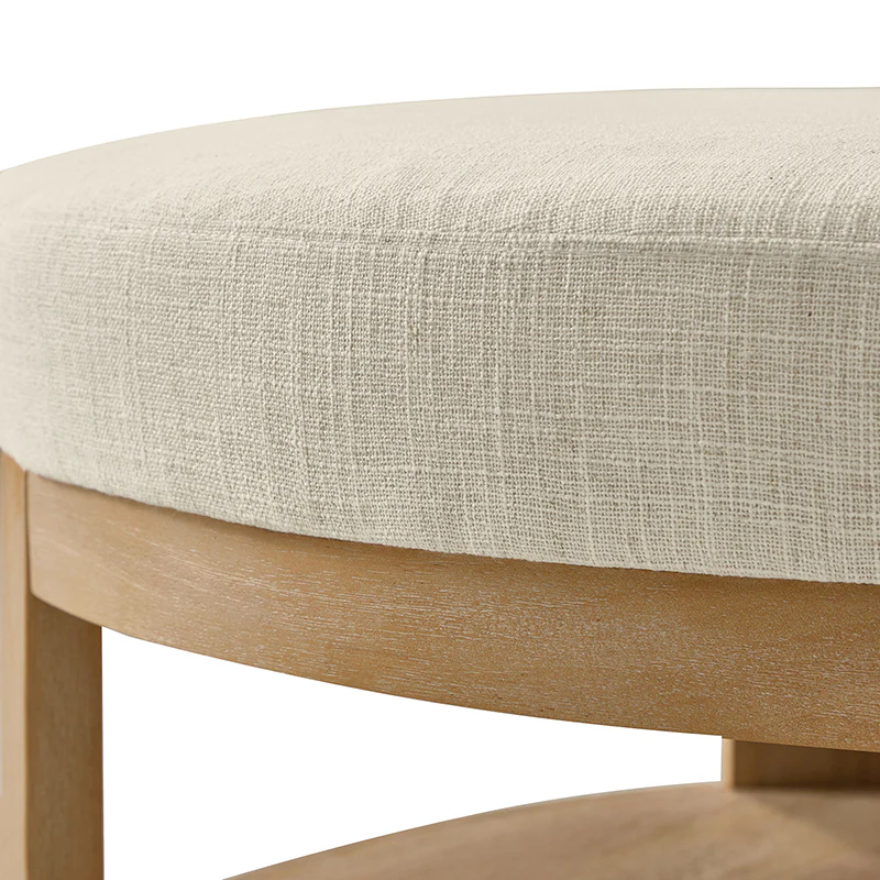 Celestia Modern Linen Round Ottoman with Storage Shelf - Image 24