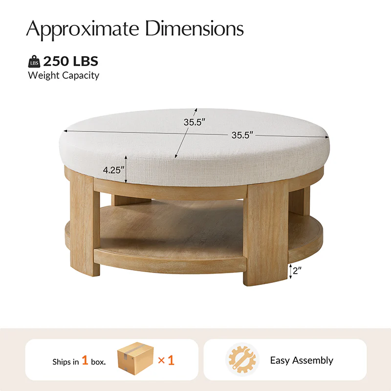Celestia Modern Linen Round Ottoman with Storage Shelf - Image 27