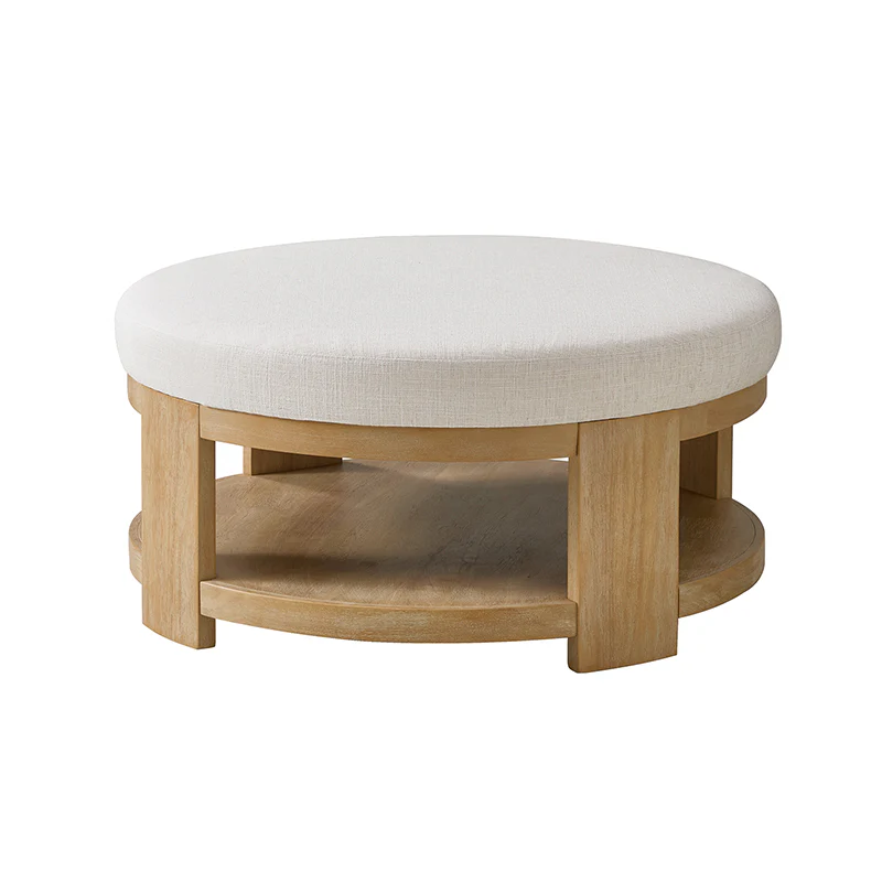 Celestia Modern Linen Round Ottoman with Storage Shelf - Image 28