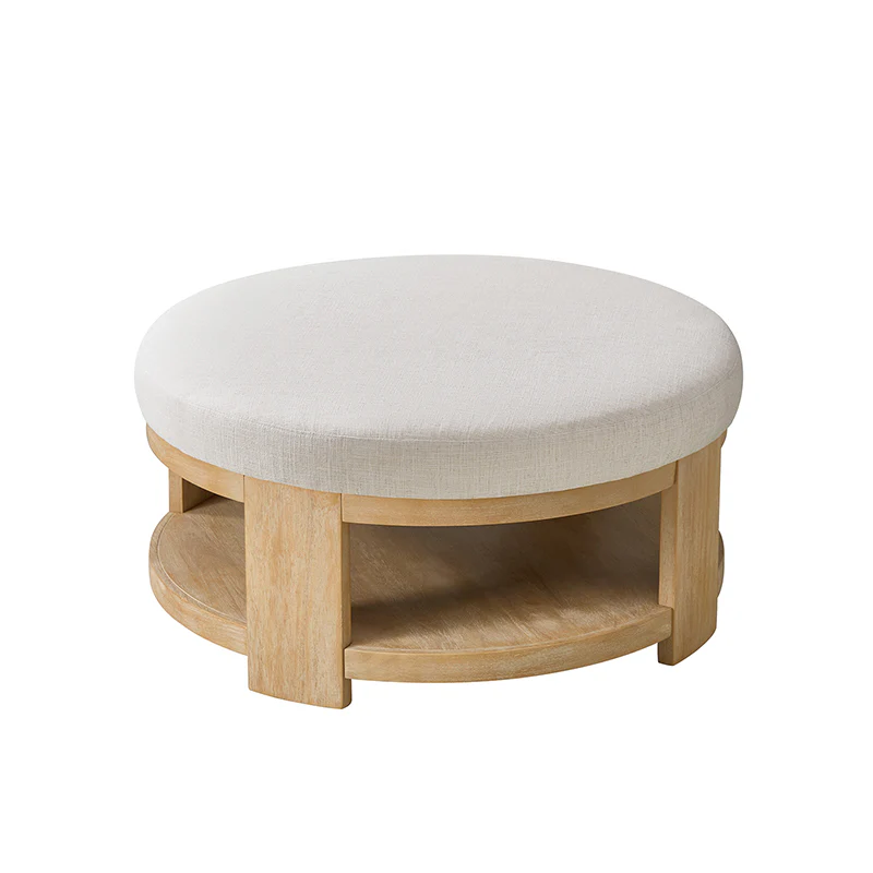Celestia Modern Linen Round Ottoman with Storage Shelf - Image 29