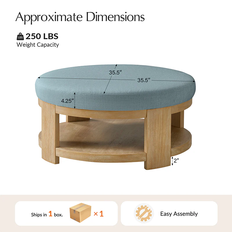 Celestia Modern Linen Round Ottoman with Storage Shelf - Image 3