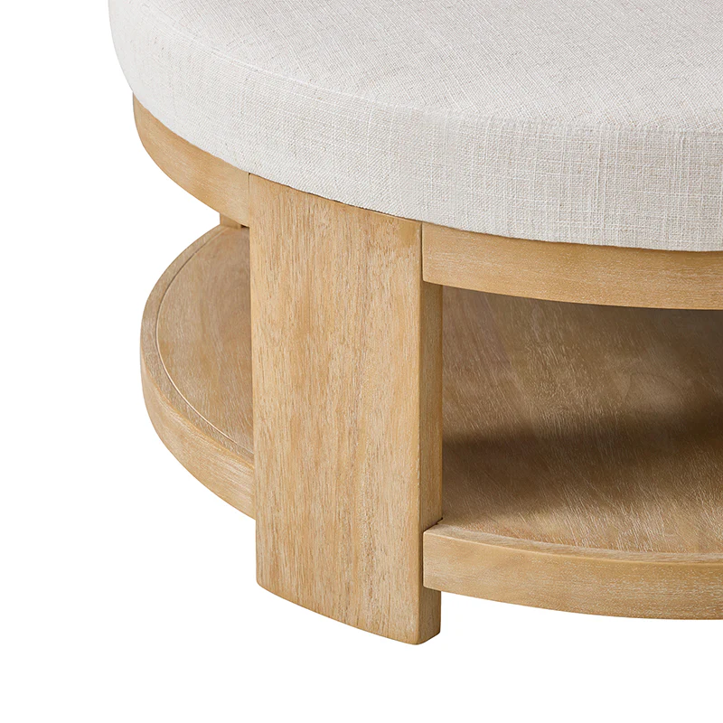 Celestia Modern Linen Round Ottoman with Storage Shelf - Image 30