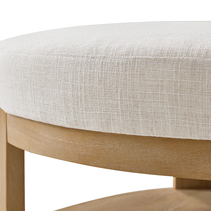 Celestia Modern Linen Round Ottoman with Storage Shelf - Image 32
