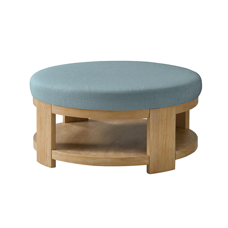 Celestia Modern Linen Round Ottoman with Storage Shelf - Image 4