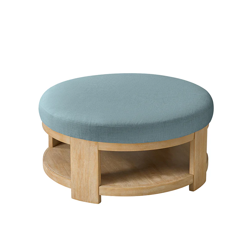 Celestia Modern Linen Round Ottoman with Storage Shelf - Image 5