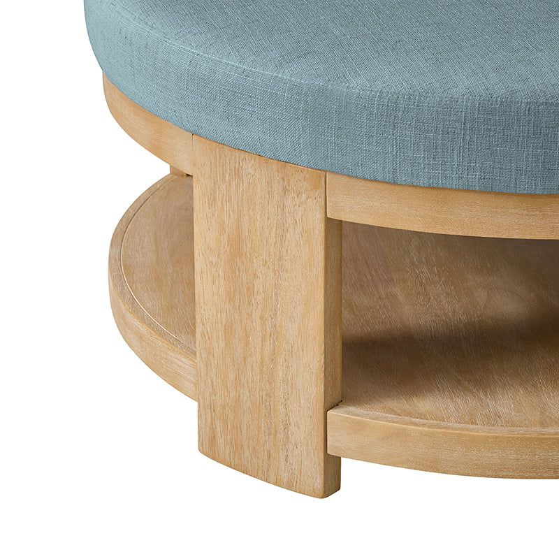 Celestia Modern Linen Round Ottoman with Storage Shelf - Image 6