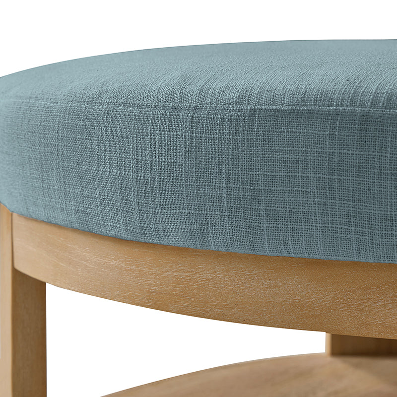 Celestia Modern Linen Round Ottoman with Storage Shelf - Image 8
