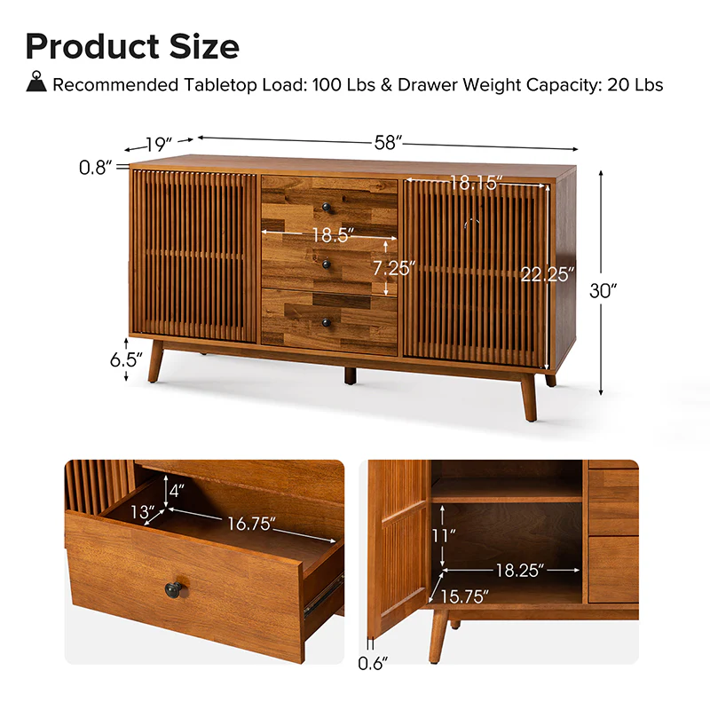 Chris 58" Wide 3 Drawer Sideboard - Image 11