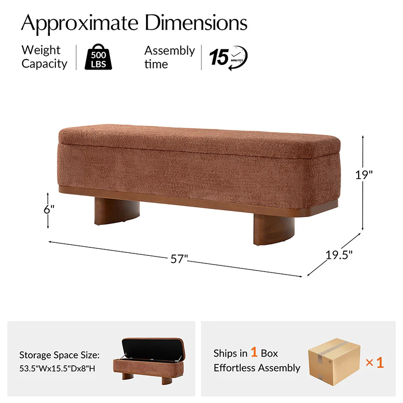 Claire Modern Chenille Upholstered Storage Bench - Image 3