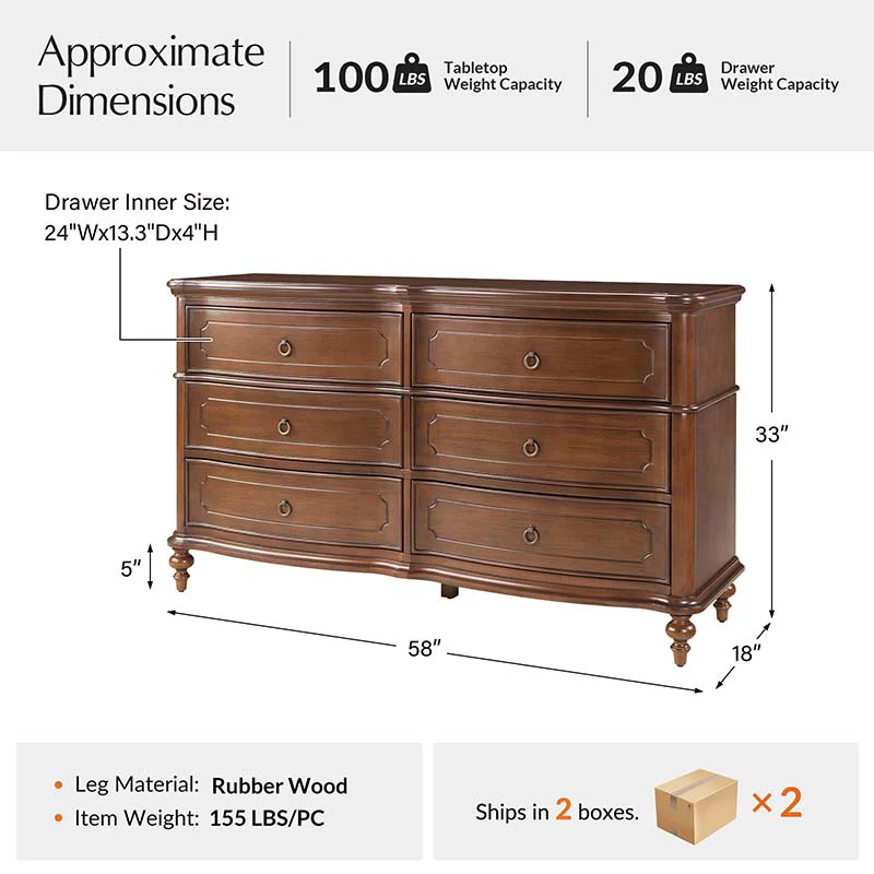 Bernhard Classic Wooden Dresser with Bowed Front & Antique Bronze Pulls - Image 3