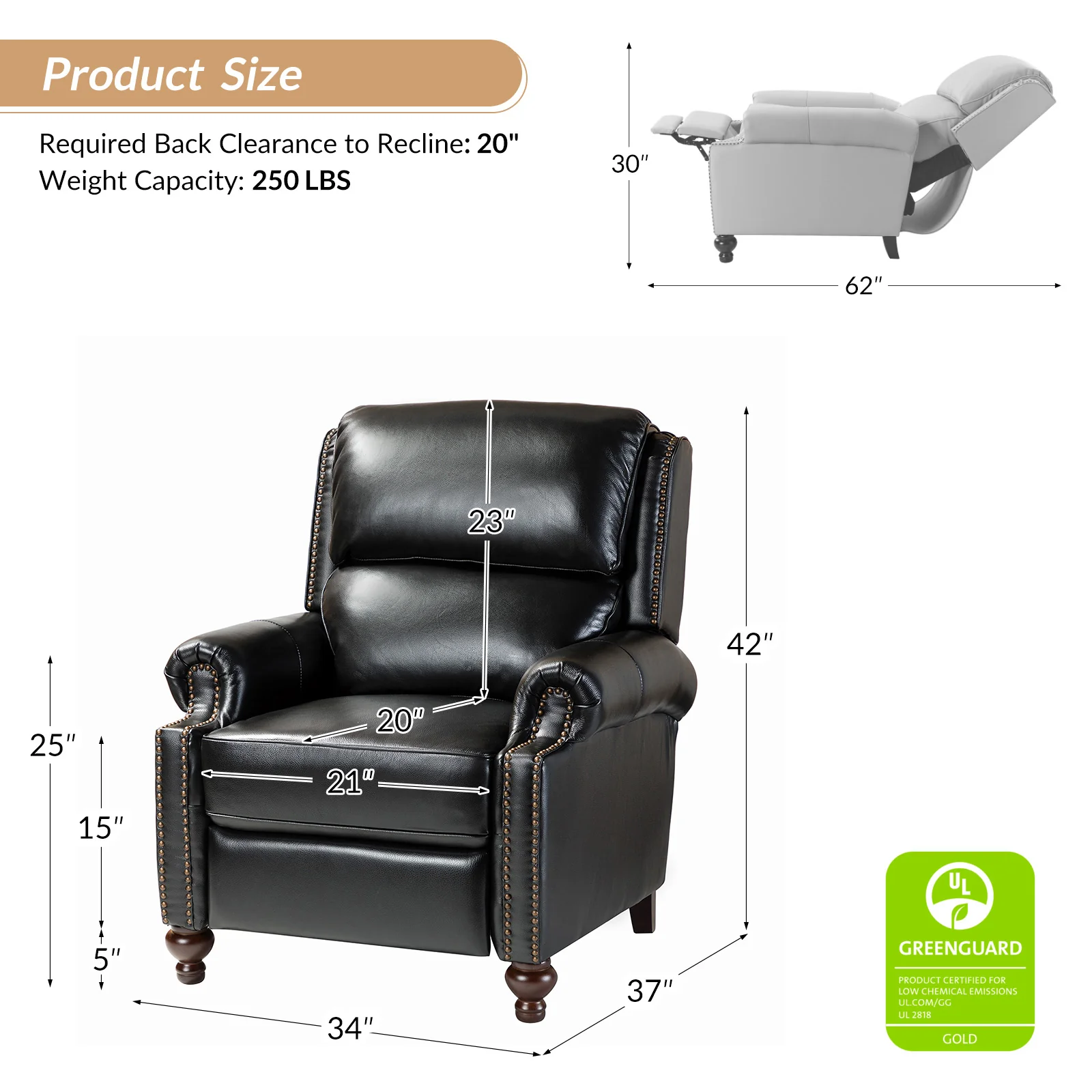 Consuela Mid-century Genuine Leather Recliner - Image 43