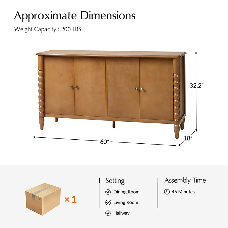 Daan 63" Wide 4-Door Sideboard Cabinet with Adjustable Shelves - Image 11