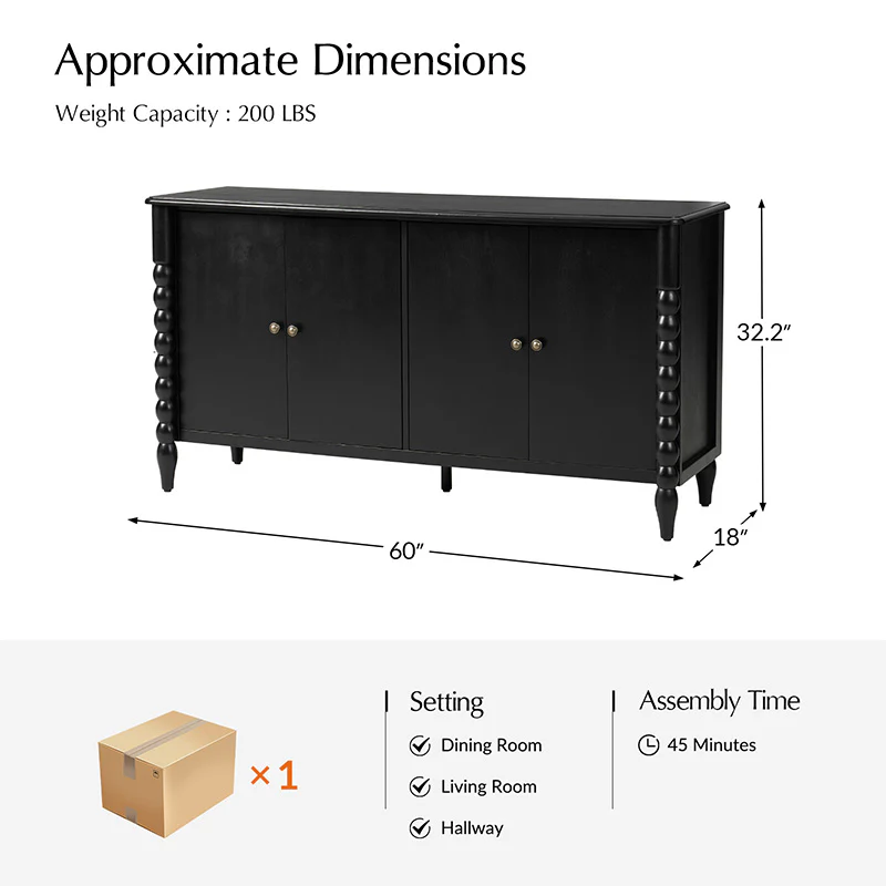 Daan 63" Wide 4-Door Sideboard Cabinet with Adjustable Shelves - Image 19