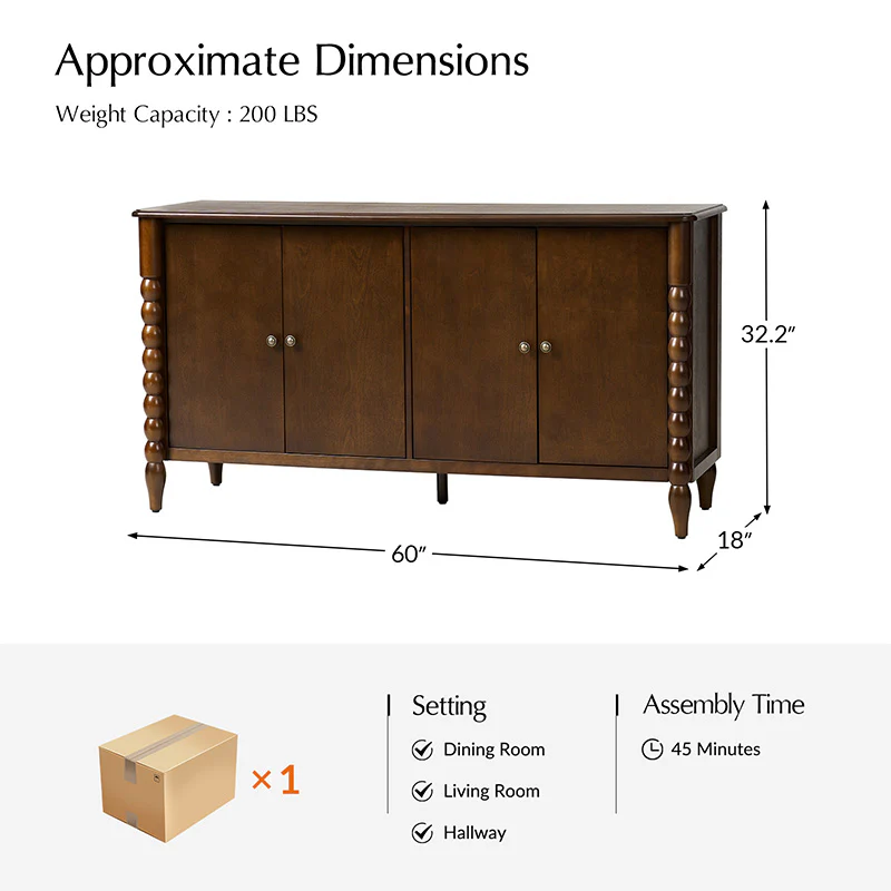 Daan 63" Wide 4-Door Sideboard Cabinet with Adjustable Shelves - Image 3