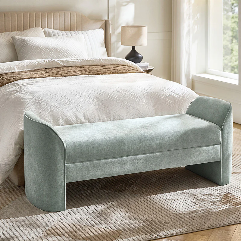 Diana 57" Wide Modern Chenille Upholstered Bench with Piped Edges and Foam Cushion - Image 17