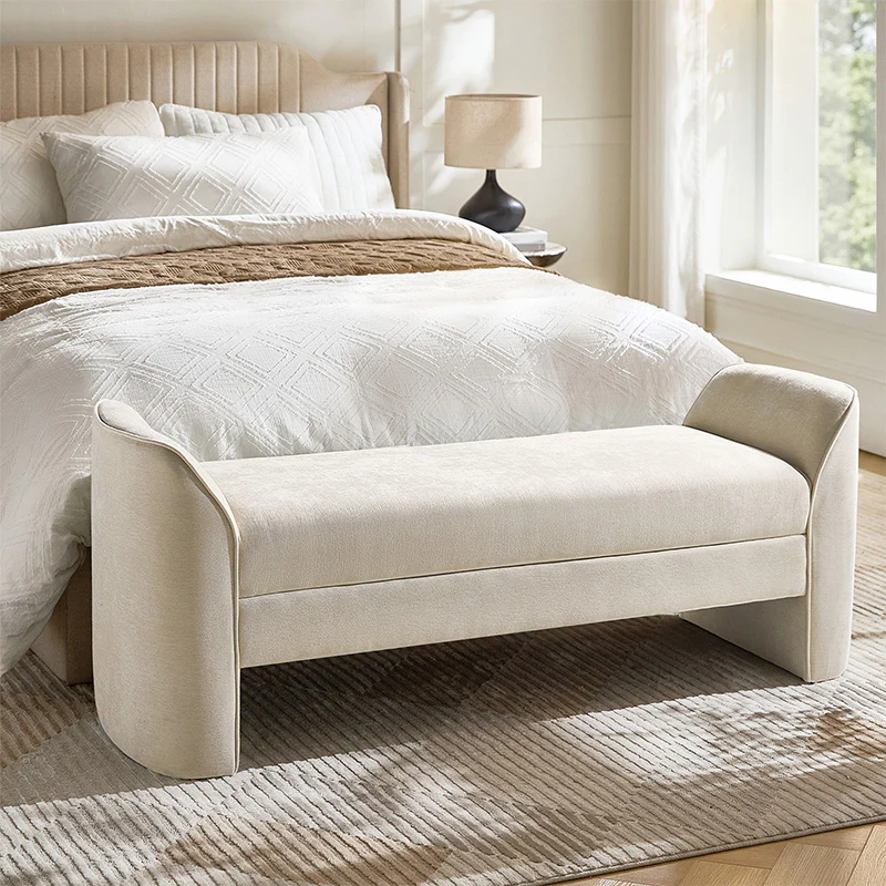 Diana 57" Wide Modern Chenille Upholstered Bench with Piped Edges and Foam Cushion - Image 25