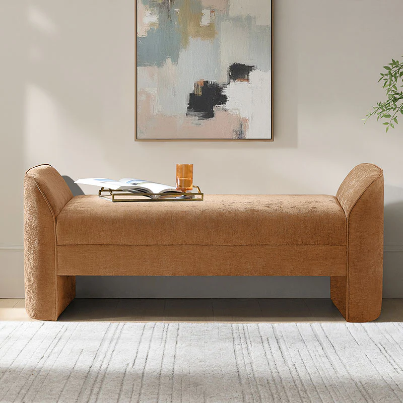 Diana 57" Wide Modern Chenille Upholstered Bench with Piped Edges and Foam Cushion - Image 33