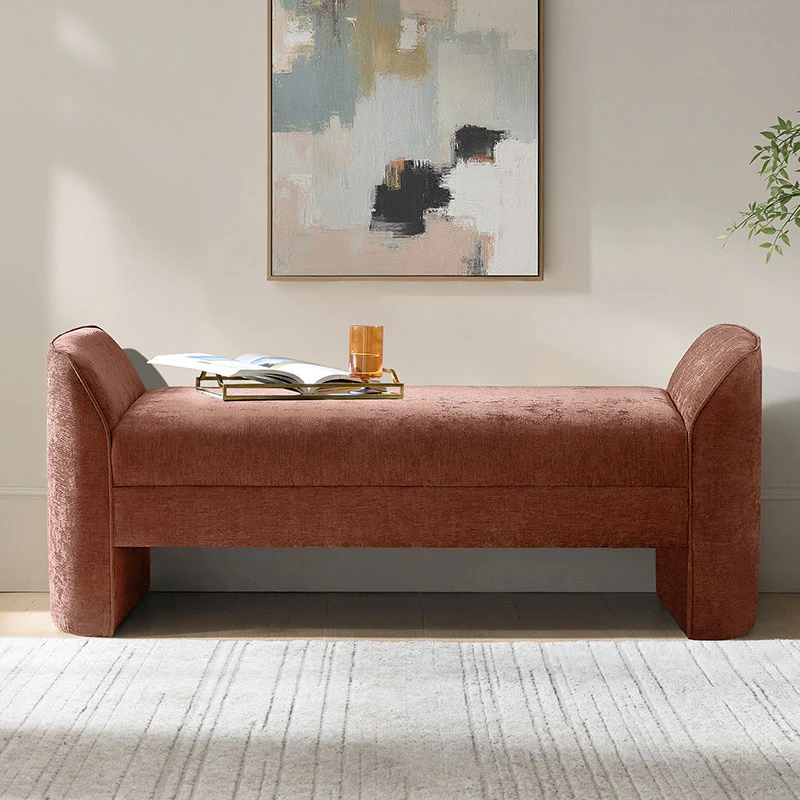 Diana 57" Wide Modern Chenille Upholstered Bench with Piped Edges and Foam Cushion - Image 9