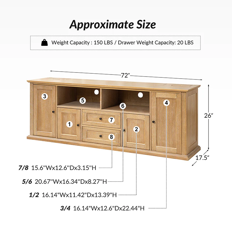 Edenia Traditional Storage TV Stand with Built-in Outlets - Image 11