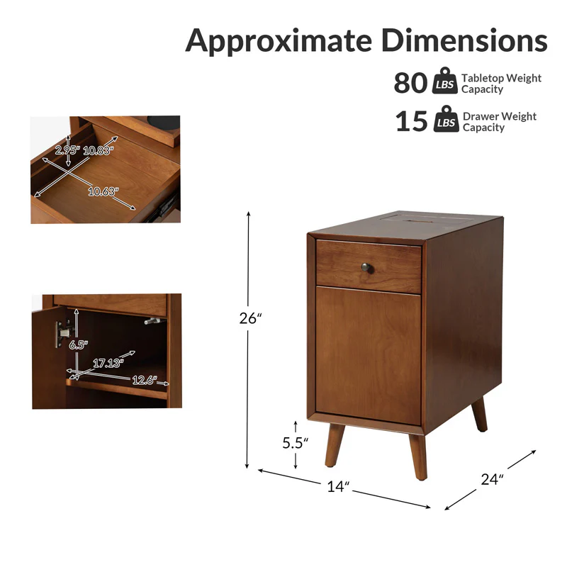 Vira End Table with Storage and Built-in Outlets(Optional Types) - Image 3