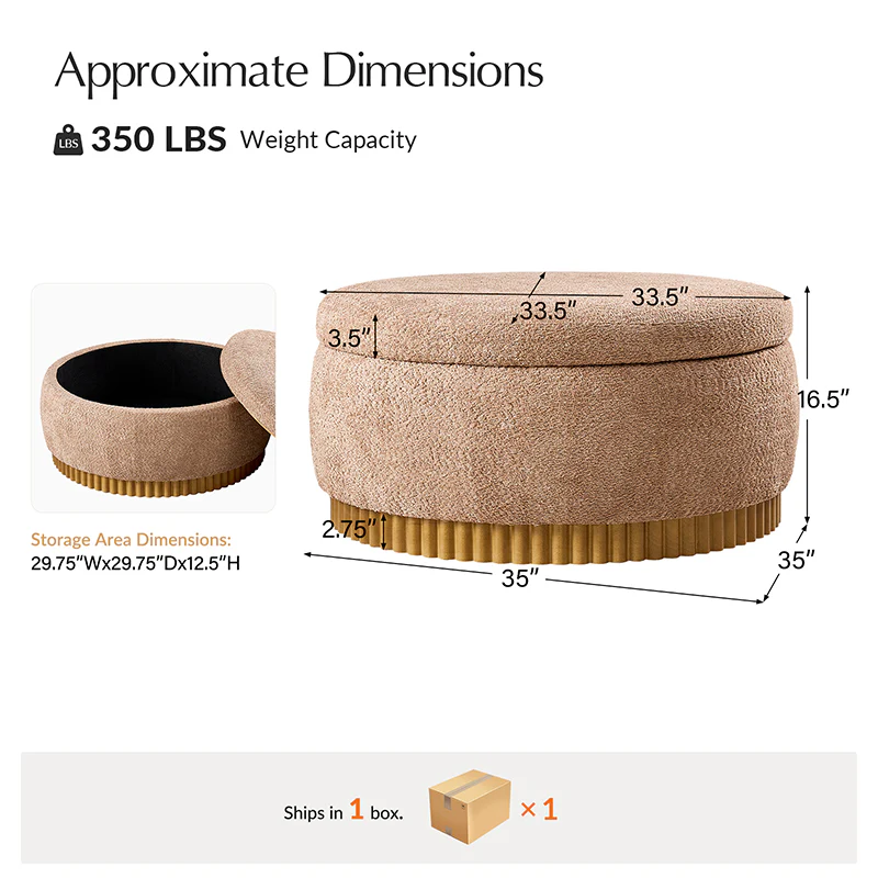 Eon Round Storage Ottoman with Reversible Tray – Soft Upholstered Accent Footstool - Image 3