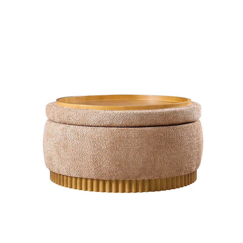 Eon Round Storage Ottoman with Reversible Tray – Soft Upholstered Accent Footstool - Image 4