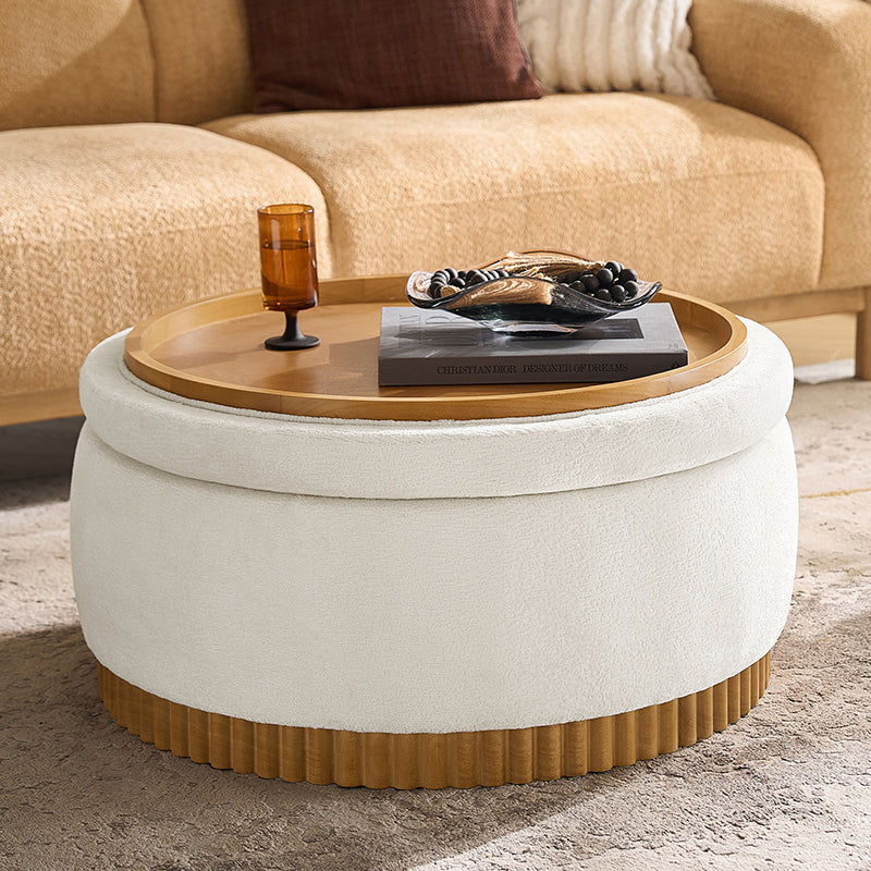Eon Round Storage Ottoman with Reversible Tray – Soft Upholstered Accent Footstool - Image 9