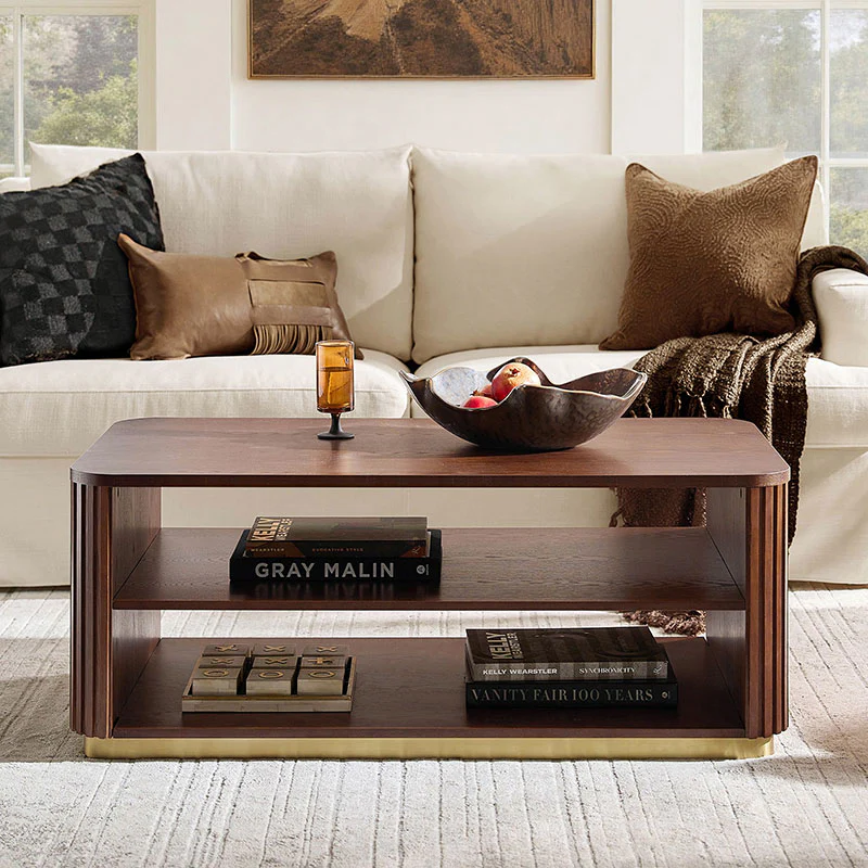 Esteban Modern Fluted Wood Coffee Table with Metal Base - Image 10