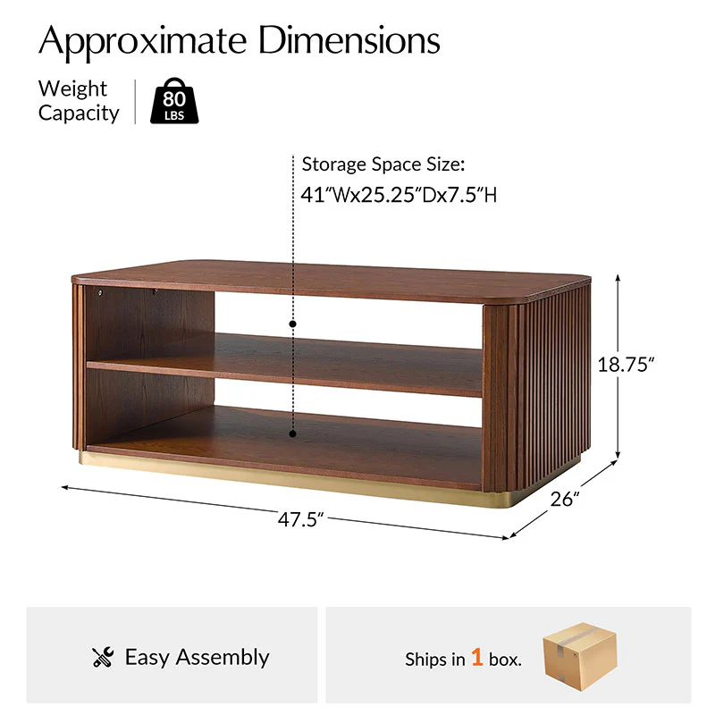Esteban Modern Fluted Wood Coffee Table with Metal Base - Image 11