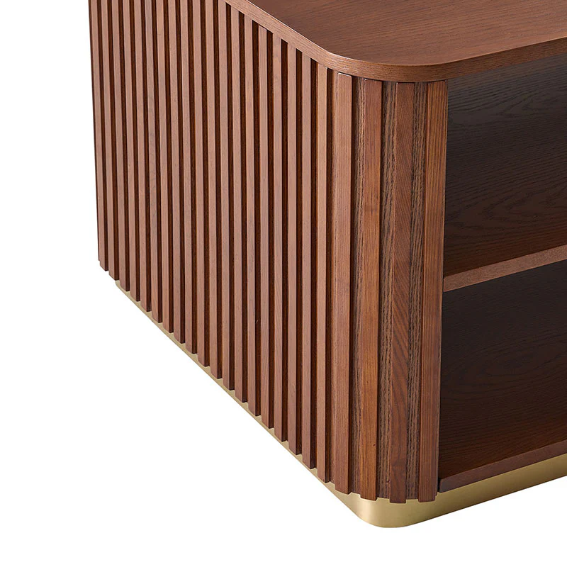 Esteban Modern Fluted Wood Coffee Table with Metal Base - Image 15