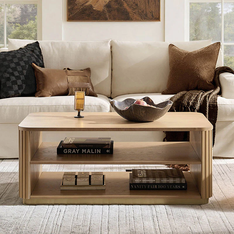 Esteban Modern Fluted Wood Coffee Table with Metal Base - Image 2