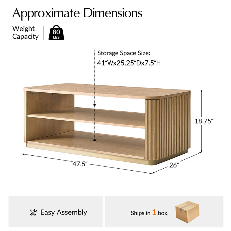 Esteban Modern Fluted Wood Coffee Table with Metal Base - Image 3