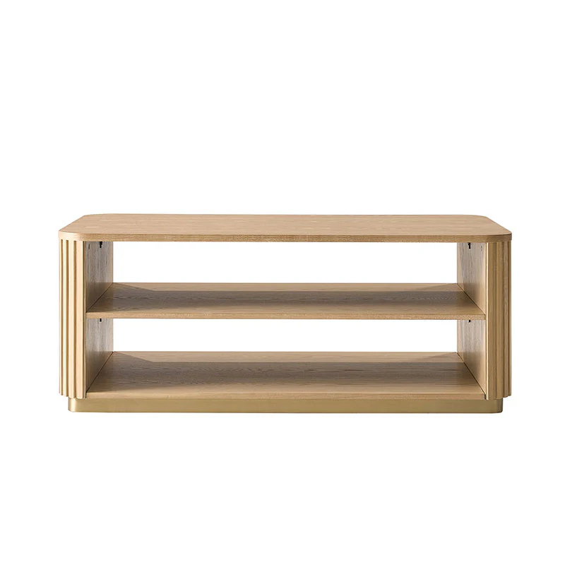 Esteban Modern Fluted Wood Coffee Table with Metal Base - Image 4