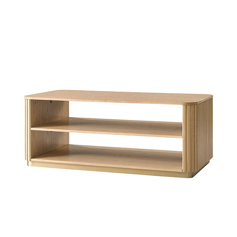 Esteban Modern Fluted Wood Coffee Table with Metal Base - Image 5