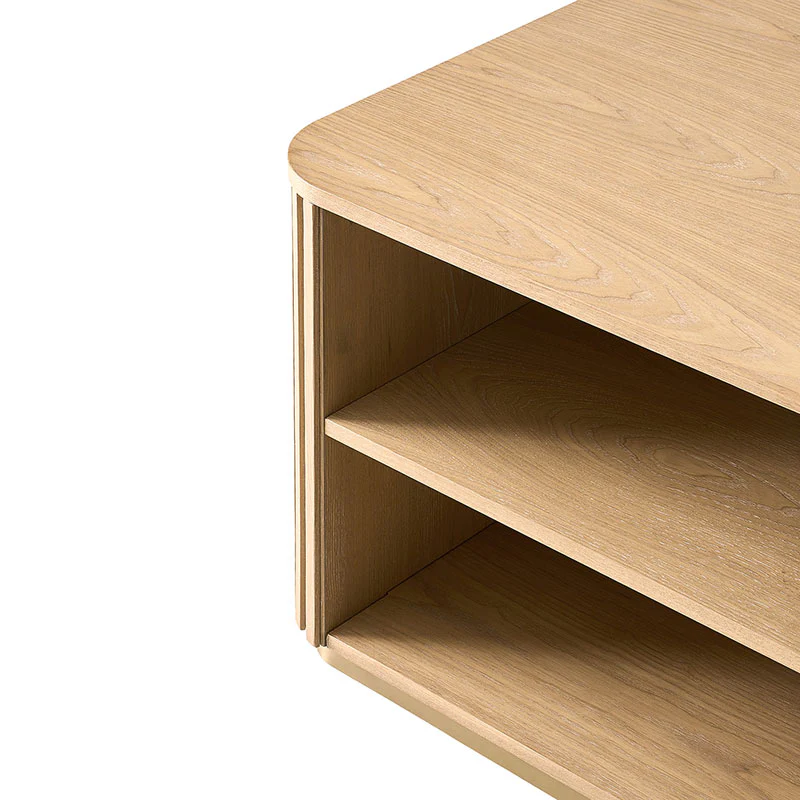 Esteban Modern Fluted Wood Coffee Table with Metal Base - Image 7