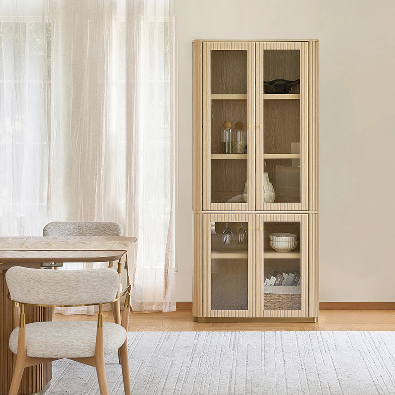 Estrella Modern Gold Frame Glass Display Cabinet with Wine Glass Rack-Bookcase and Bar Storage - Image 11